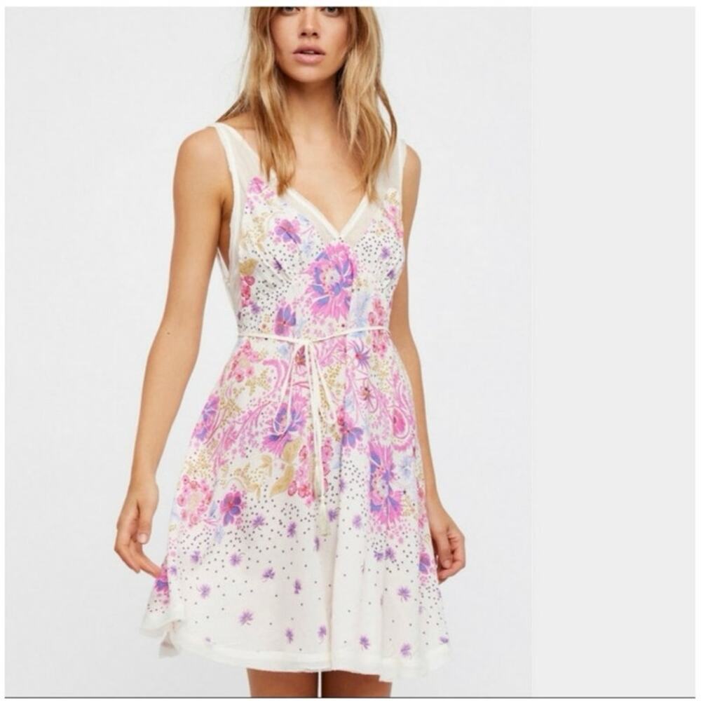FREE PEOPLE Intimately Longwood Floral Slip Size S NEW Ivory Pink Mini Dress NWT